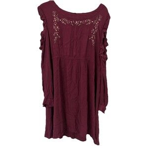 Cherokee Open Shoulder Floral Embroidered Burgundy Size L Dress Western boho